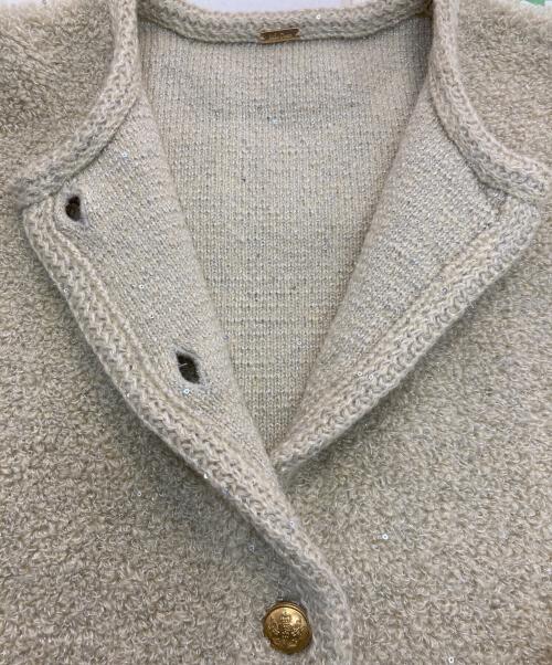 Mila Owen（ミラオーウェン）Mila Owen (ミラオーウェン) 金釦ノーカラーコンパクトラメニットジャケット ベージュ サイズ:Sの古着・服飾アイテム