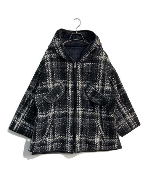 maje（マージュ）maje (マージュ) オーバーサイズ ツイード フード付きコート　MFPOU00698 ホワイト×ブラックの古着・服飾アイテム