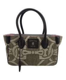 A.D.M.J.（エーディーエムジェイ）の古着「ビット柄ジャガードミニトートバッグ」｜ベージュ×ブラウン