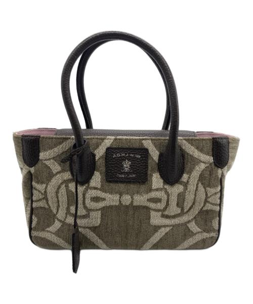 A.D.M.J.（エーディーエムジェイ）A.D.M.J. (エーディーエムジェイ) ビット柄ジャガードミニトートバッグ ベージュ×ブラウン サイズ:-の古着・服飾アイテム