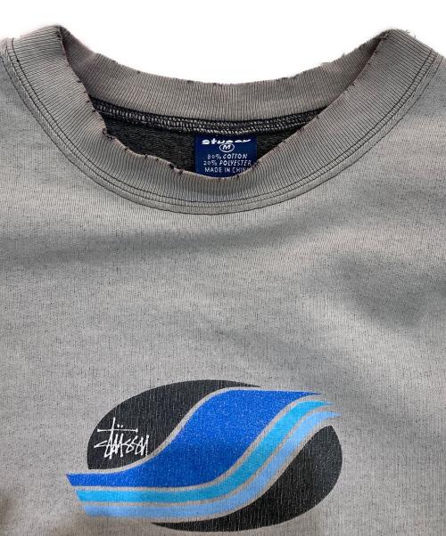 stussy（ステューシー）stussy (ステューシー) クルーネックスウェット　紺タグ 90‘s グレー サイズ:Mの古着・服飾アイテム