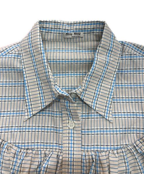 MIU MIU（ミュウミュウ）MIU MIU (ミュウミュウ) フリルチェックシャツ　AMM1 2016 1525　MK1177 X1L ベージュ サイズ:46の古着・服飾アイテム