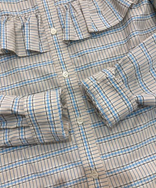 MIU MIU（ミュウミュウ）MIU MIU (ミュウミュウ) フリルチェックシャツ　AMM1 2016 1525　MK1177 X1L ベージュ サイズ:46の古着・服飾アイテム