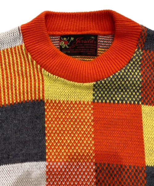 JERSILD（ジャーシルド）JERSILD (ジャーシルド) チェック柄ニット オレンジ サイズ:XLの古着・服飾アイテム