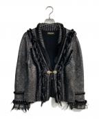 HIROKO KOSHINOヒロコ コシノ）の古着「ミンクファーデザインニットジャケット」｜シルバー×ブラック