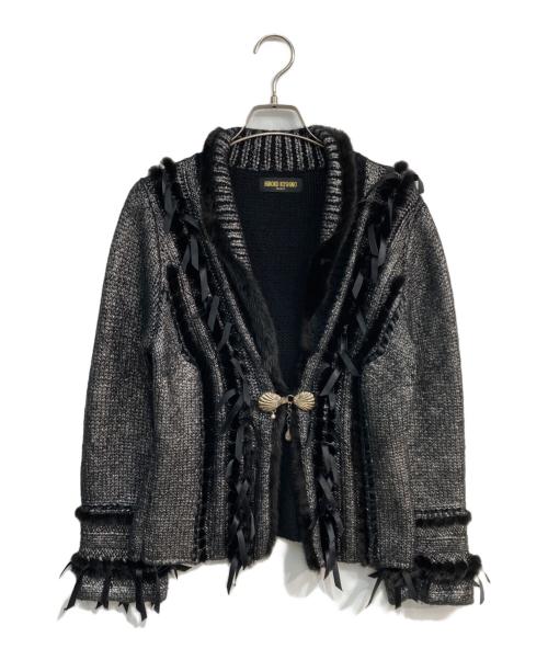 HIROKO KOSHINO（ヒロコ コシノ）HIROKO KOSHINO (ヒロコ コシノ) ミンクファーデザインニットジャケット シルバー×ブラック サイズ:11の古着・服飾アイテム