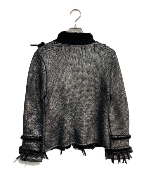 HIROKO KOSHINO（ヒロコ コシノ）HIROKO KOSHINO (ヒロコ コシノ) ミンクファーデザインニットジャケット シルバー×ブラック サイズ:11の古着・服飾アイテム