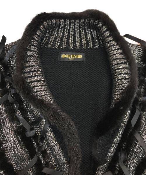 HIROKO KOSHINO（ヒロコ コシノ）HIROKO KOSHINO (ヒロコ コシノ) ミンクファーデザインニットジャケット シルバー×ブラック サイズ:11の古着・服飾アイテム