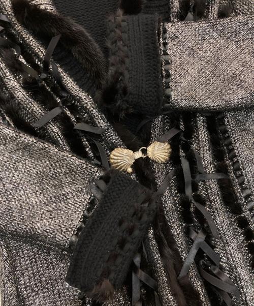 HIROKO KOSHINO（ヒロコ コシノ）HIROKO KOSHINO (ヒロコ コシノ) ミンクファーデザインニットジャケット シルバー×ブラック サイズ:11の古着・服飾アイテム