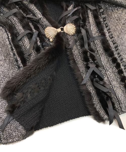 HIROKO KOSHINO（ヒロコ コシノ）HIROKO KOSHINO (ヒロコ コシノ) ミンクファーデザインニットジャケット シルバー×ブラック サイズ:11の古着・服飾アイテム