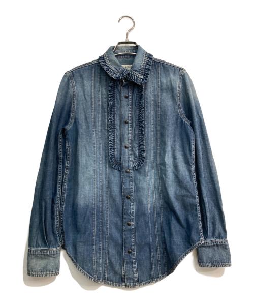 Saint Laurent Paris（サンローランパリ）Saint Laurent Paris (サンローランパリ) ウォッシュ加工ピンタック デニムシャツ　663871 Y24AA インディゴ サイズ:Mの古着・服飾アイテム