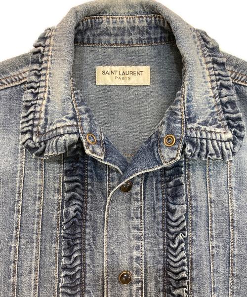 Saint Laurent Paris（サンローランパリ）Saint Laurent Paris (サンローランパリ) ウォッシュ加工ピンタック デニムシャツ　663871 Y24AA インディゴ サイズ:Mの古着・服飾アイテム