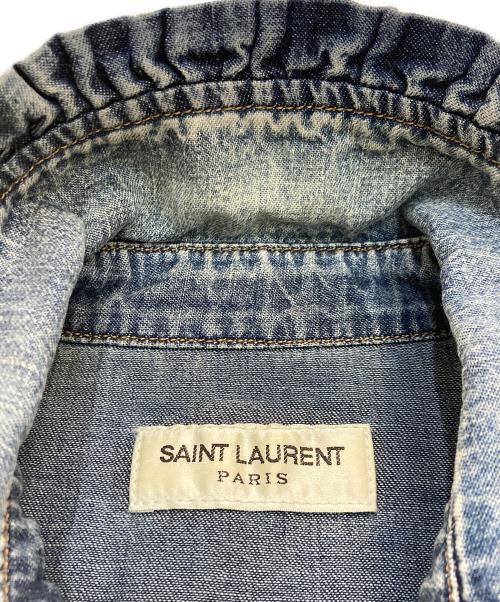 Saint Laurent Paris（サンローランパリ）Saint Laurent Paris (サンローランパリ) ウォッシュ加工ピンタック デニムシャツ　663871 Y24AA インディゴ サイズ:Mの古着・服飾アイテム
