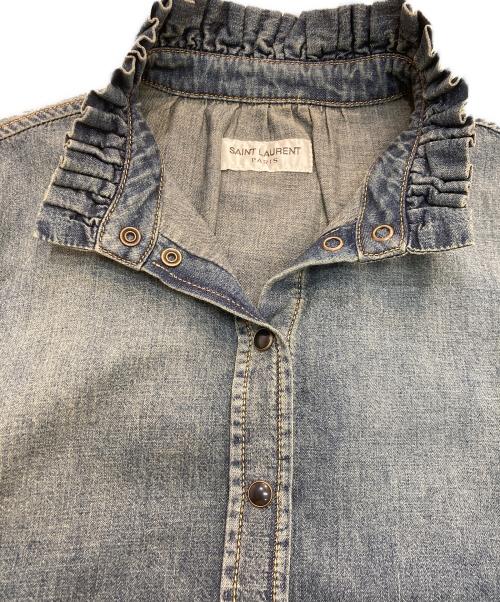 Saint Laurent Paris（サンローランパリ）Saint Laurent Paris (サンローランパリ) ヴィンテージ加工ピンタック デニムシャツ　695361 Y24AA インディゴ サイズ:Mの古着・服飾アイテム