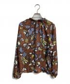 TOMORROW LANDトゥモローランド）の古着「エスターリーフプリント ネックギャザーブラウス　13-01-24-01704」｜ブラウン