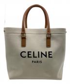 CELINEセリーヌ）の古着「ホリゾンタルカバ キャンバス×レザー トートバッグ」｜アイボリー×ブラウン