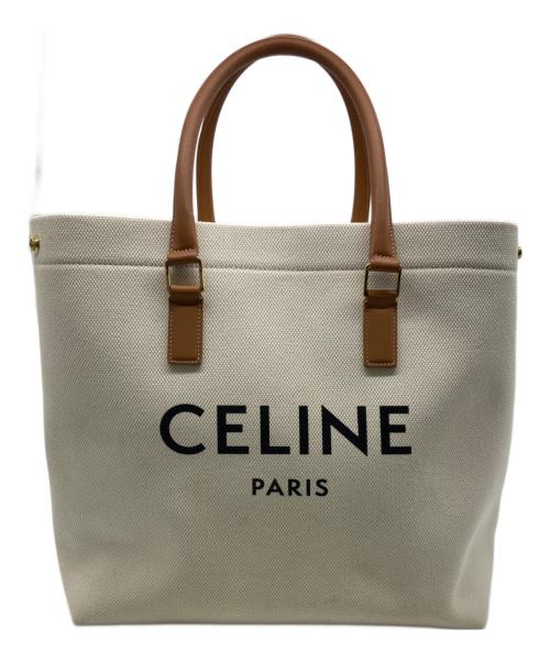 CELINE（セリーヌ）CELINE (セリーヌ) ホリゾンタルカバ キャンバス×レザー トートバッグ アイボリー×ブラウンの古着・服飾アイテム