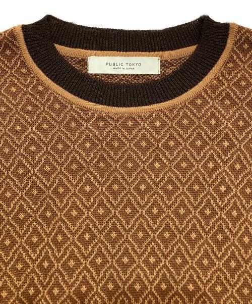PUBLIC TOKYO（パブリックトウキョウ）PUBLIC TOKYO (パブリックトウキョウ) パイピングジャガードニット　700530012 ブラウン サイズ:Freeの古着・服飾アイテム