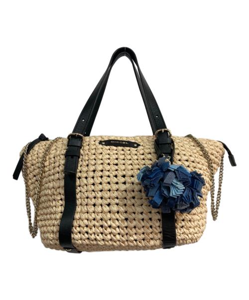 DIESEL（ディーゼル）DIESEL (ディーゼル) チャーム付き2WAYカゴバッグ ベージュ×ブラックの古着・服飾アイテム