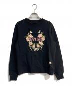 EVISUエヴィス）の古着「ロゴ刺繍入りフローラルプリントレギュラーフィットスウェットシャツ　2EAHTW3SW4088XXFL」｜ブラック