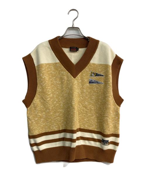EVISU（エヴィス）EVISU (エビス) スペードだるまジャガードファッションフィットニットベスト　2ESHTM4SR1053FFCT ブラウン サイズ:Sの古着・服飾アイテム
