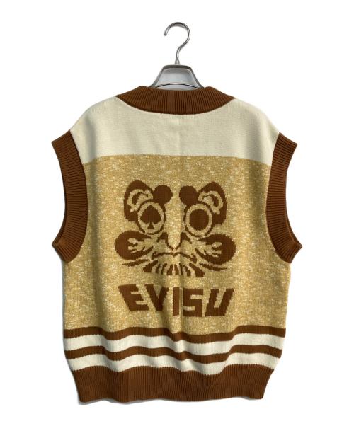 EVISU（エヴィス）EVISU (エビス) スペードだるまジャガードファッションフィットニットベスト　2ESHTM4SR1053FFCT ブラウン サイズ:Sの古着・服飾アイテム