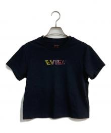 EVISU（エヴィス）の古着「カラフルなラインストーンロゴ スリムフィットTシャツ　2ESHTW4TS4086SLCT」｜ブラック