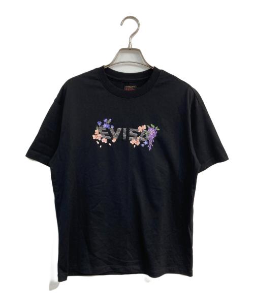 EVISU（エヴィス）EVISU (エビス) 花柄とラインストーンロゴ オーバーサイズTシャツ 2ESTW4TS4084OSCT ブラック サイズ:XSの古着・服飾アイテム