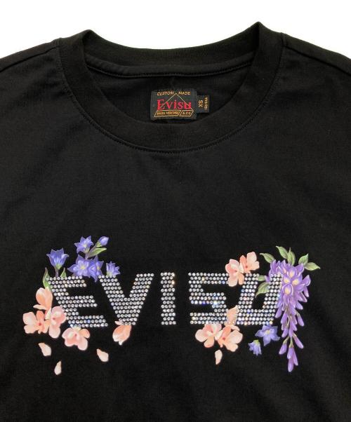 EVISU（エヴィス）EVISU (エビス) 花柄とラインストーンロゴ オーバーサイズTシャツ 2ESTW4TS4084OSCT ブラック サイズ:XSの古着・服飾アイテム