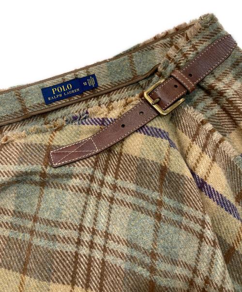 POLO RALPH LAUREN（ポロ・ラルフローレン）POLO RALPH LAUREN (ポロ・ラルフローレン) プラッド ベルト チェック ラップ スカート　211814992001 ブラウン サイズ:10の古着・服飾アイテム