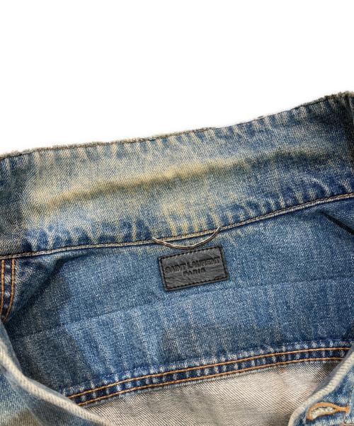 Saint Laurent Paris（サンローランパリ）Saint Laurent Paris (サンローランパリ) バックワッペンウォッシュドデニムジャケット　エディ期　ヴィンテージ加工　454829 Y801L インディゴ サイズ:Mの古着・服飾アイテム