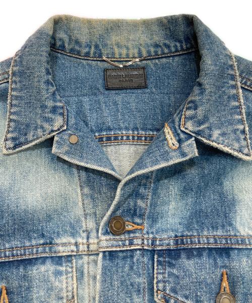 Saint Laurent Paris（サンローランパリ）Saint Laurent Paris (サンローランパリ) バックワッペンウォッシュドデニムジャケット　エディ期　ヴィンテージ加工　454829 Y801L インディゴ サイズ:Mの古着・服飾アイテム