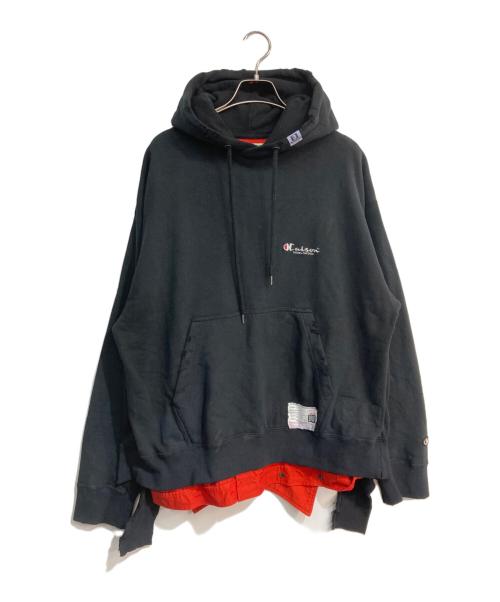 Maison MIHARA YASUHIRO（メゾン ミハラ ヤスヒロ）Maison MIHARA YASUHIRO (メゾン ミハラ ヤスヒロ) Distressed Hoodie　汚れ加工　A10HD591 ブラック×レッド サイズ:46の古着・服飾アイテム