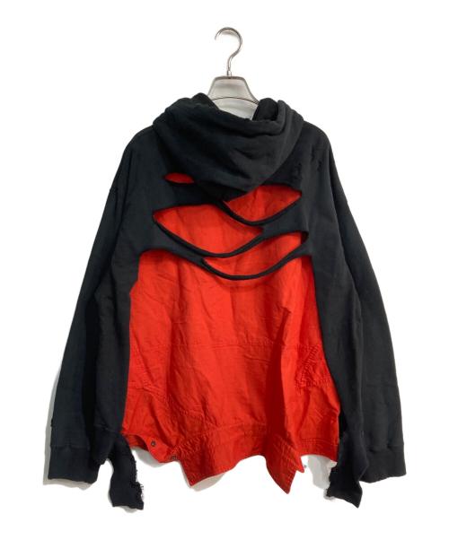 Maison MIHARA YASUHIRO（メゾン ミハラ ヤスヒロ）Maison MIHARA YASUHIRO (メゾン ミハラ ヤスヒロ) Distressed Hoodie　汚れ加工　A10HD591 ブラック×レッド サイズ:46の古着・服飾アイテム