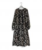LANVIN en Bleuランバンオンブルー）の古着「フラワープリント ワンピース」｜ブラック×ブラウン