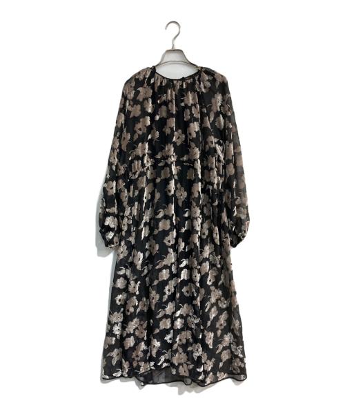 LANVIN en Bleu（ランバンオンブルー）LANVIN en Bleu (ランバンオンブルー) フラワープリント ワンピース ブラック×ブラウン サイズ:Mの古着・服飾アイテム