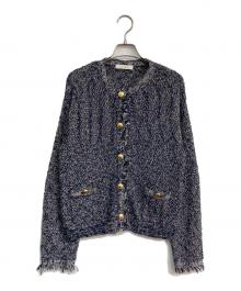 F by ROSSO（エフバイロッソ）の古着「ツイードニットカーディガン　RA24-22F402」｜ネイビー
