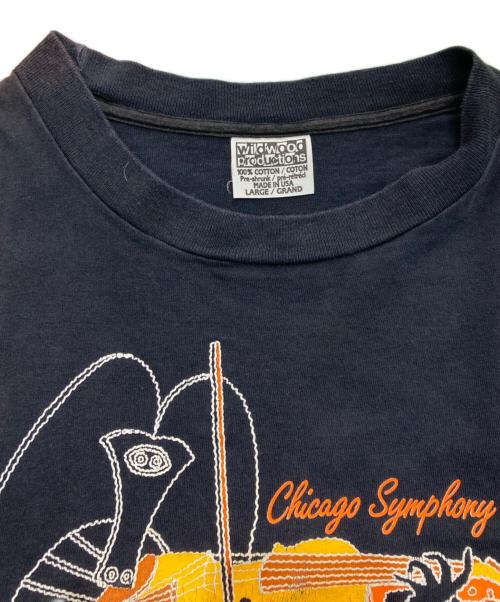 wildwood productions（ワイルドウッドプロダクション）wildwood productions (ワイルドウッドプロダクション) ヴィンテージプリントTシャツ 90’S USA製 ネイビー サイズ:Lの古着・服飾アイテム