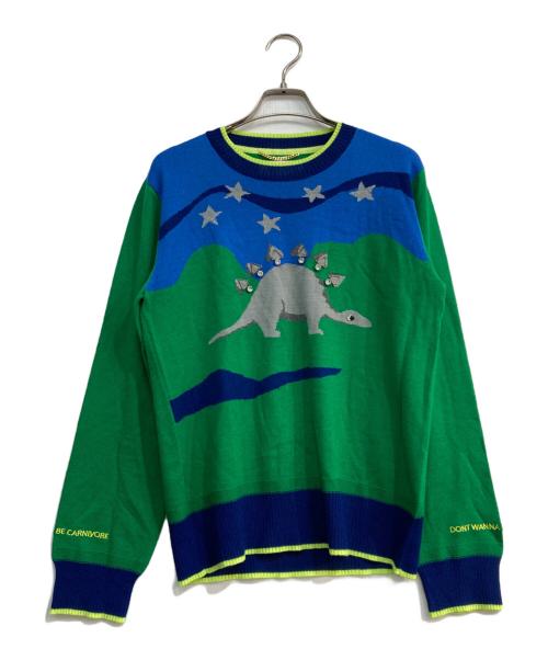 MUVEIL（ミュベール）MUVEIL (ミュベール) ステゴザウルスインターシャプルオーバー　MA64KSW013 ブルー×グリーン サイズ:40の古着・服飾アイテム