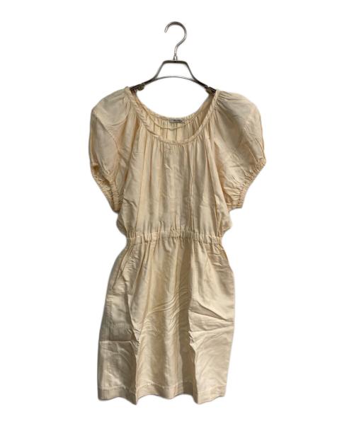 MIU MIU（ミュウミュウ）MIU MIU (ミュウミュウ) ギャザーシルクワンピース　AMM 2008 2905 クリーム サイズ:40の古着・服飾アイテム