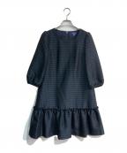 M'S GRACYエムズグレイシー）の古着「リボンジャガードワンピース　TD-011107」｜ネイビー