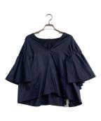 Nobleノーブル）の古着「Vネックフレアースリーブブラウス　22051240602020」｜ネイビー