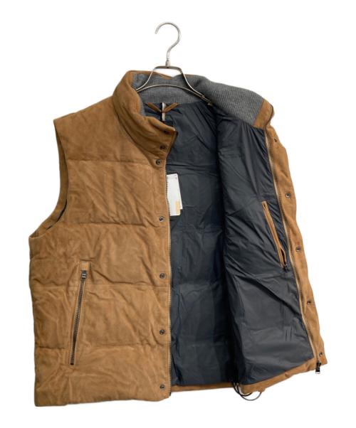 HUGO BOSS（ヒューゴ ボス）HUGO BOSS (ヒューゴ ボス) T-Mest スウェードレザーダウンベスト ブラウン サイズ:52の古着・服飾アイテム