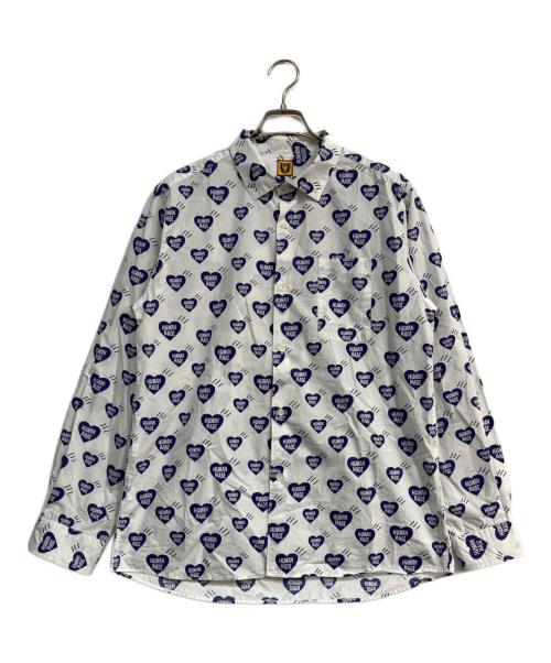 HUMAN MADE（ヒューマンメイド）HUMAN MADE (ヒューマンメイド) HEART PATTERN SHIRT ホワイト×ネイビー サイズ:Lの古着・服飾アイテム