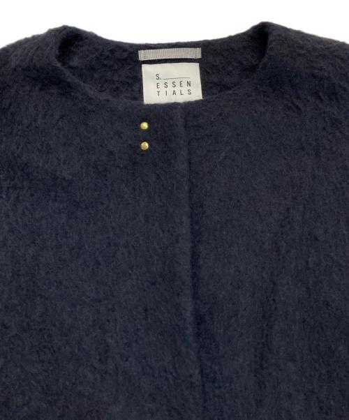 S.ESSENTIALS（エス エッセンシャルズ）S.ESSENTIALS (エス エッセンシャルズ) ノーカラーシャギーコート ネイビー サイズ:36の古着・服飾アイテム