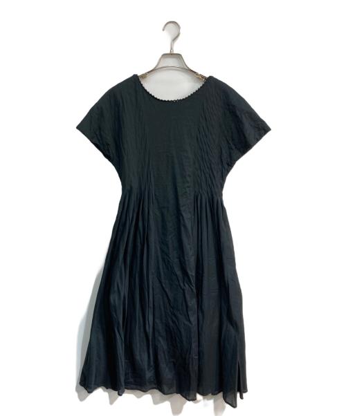 merlette（マーレット）Merlette (マーレット) ミモレ丈 Vネック ショートスリーブ フレアー ギャザー ドレス ワンピース　別注 Ron Herman　115n53V ブラック サイズ:-の古着・服飾アイテム