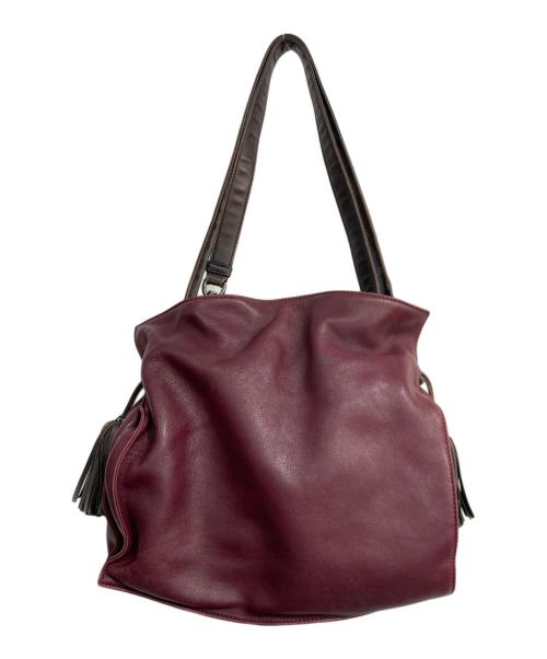 LOEWE MADRID（ロエベ）LOEWE MADRID (ロエベ) フラメンコ 28 巾着 ナッパレザー タッセル ショルダーバッグ ボルドーの古着・服飾アイテム