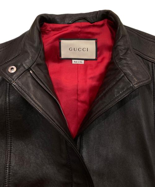 GUCCI（グッチ）GUCCI (グッチ) ラムレザーシングルライダースジャケット　290487-XN571 ブラック サイズ:Sの古着・服飾アイテム