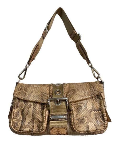 PRADA（プラダ）PRADA (プラダ) パイソンショルダーバッグ ブラウンの古着・服飾アイテム