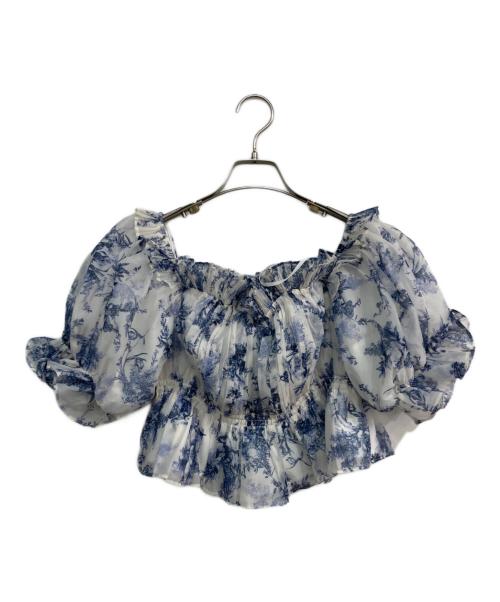 Snidel（スナイデル）Snidel (スナイデル) ギャザーオフショルブラウス　25SS　SWFB251168 ブルー×ホワイト サイズ:1の古着・服飾アイテム